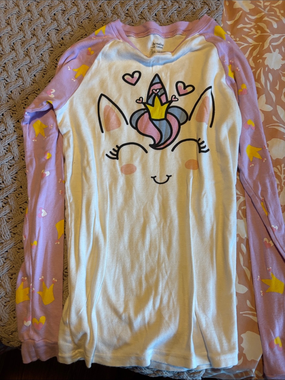 Girls' Unicorn Graphic Long-Sleeve Pajama Top - Purple & White